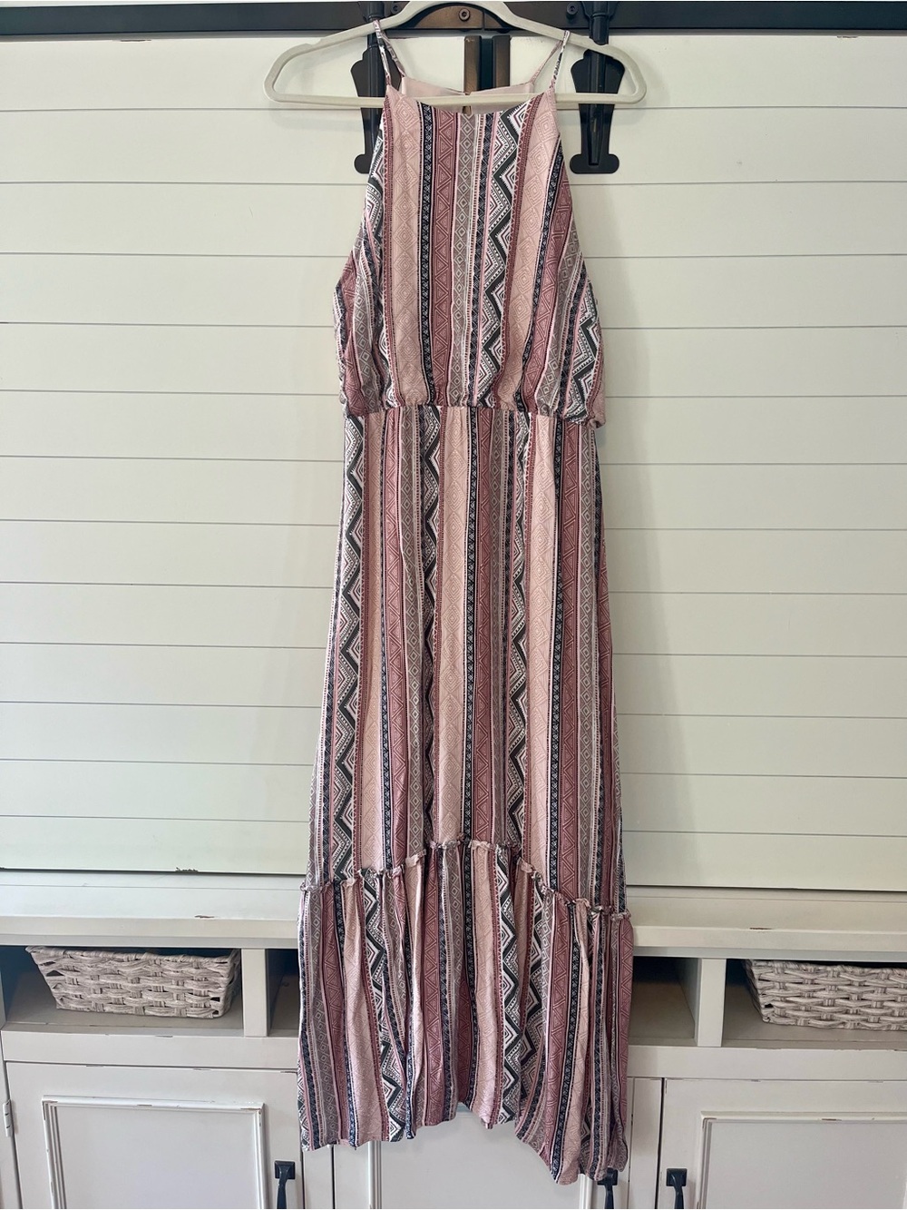 THML Pink Striped Boho Maxi Dress with Tribal Accents XL